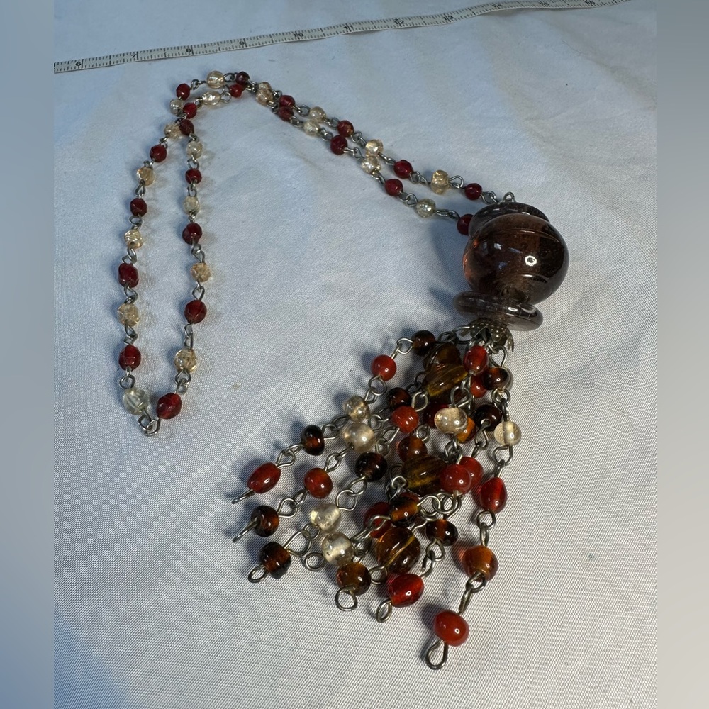 Heavy glass bead tassel necklace
